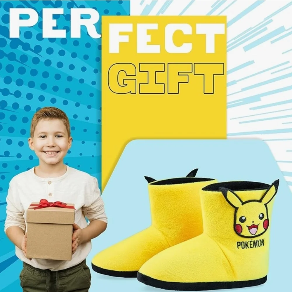 Pokemon NWT Kids Yellow 3D Pikachu Bootie Slippers Size 11 Toddlers